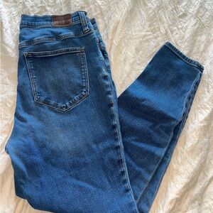 Madewell Blue Denim with Brown Leather Patch size 32